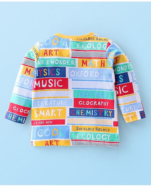 Babyhug Cotton Knit Full Sleeves Night Suit With Text Print - Multicolour