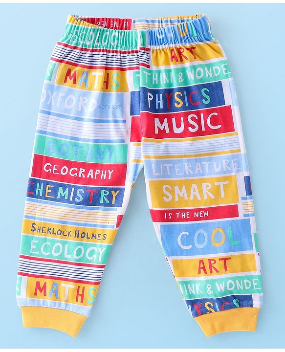 Babyhug Cotton Knit Full Sleeves Night Suit With Text Print - Multicolour