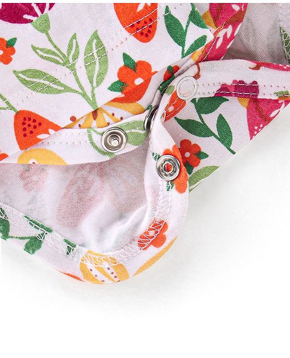 Babyhug 100% Cotton Full Sleeves Frock Style Onesie with Hairband Butterflies Print - Multicolour