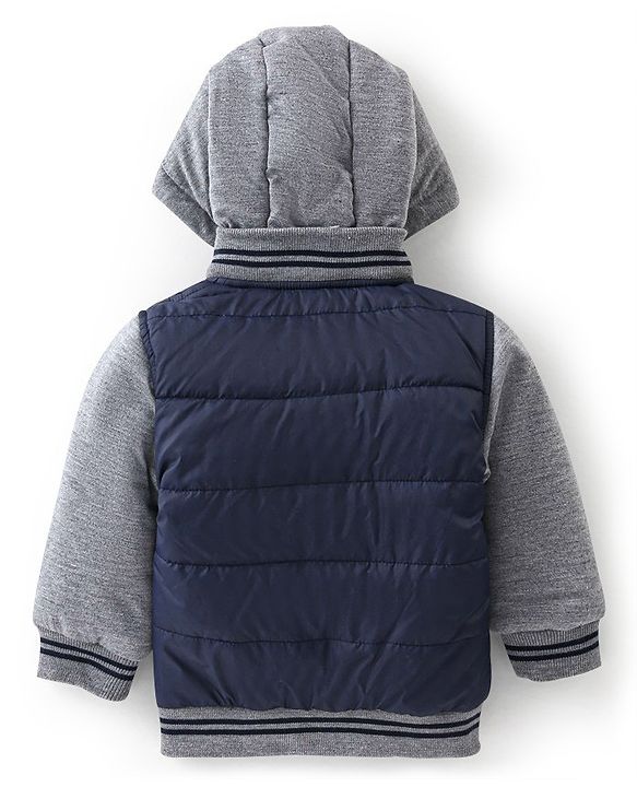 Babyhug Woven Full Sleeves Hoodie With Text Embroidery - Navy Blue