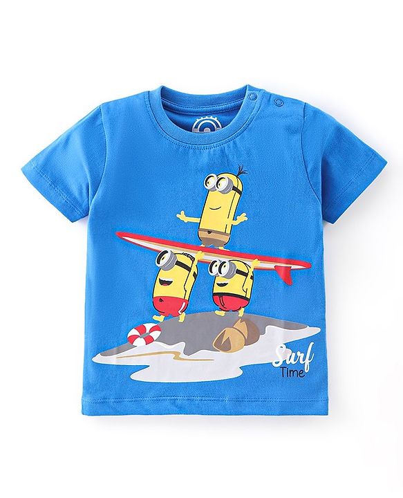 Babyhug 100% Cotton Knit Half Sleeves T-Shirt with Minion Graphics -Blue