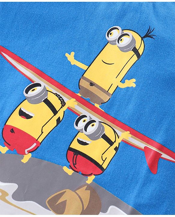 Babyhug 100% Cotton Knit Half Sleeves T-Shirt with Minion Graphics -Blue