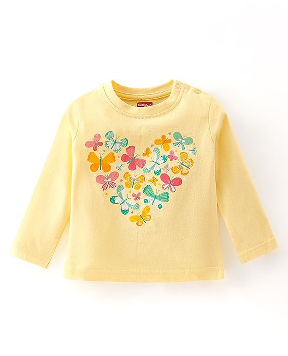Babyhug Cotton Knit Full Sleeves Night Suit Butterfly Print - Yellow