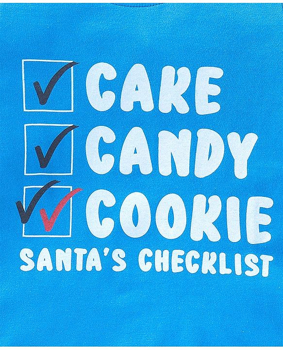 Babyhug Cotton Knit Full Sleeves Night Suit Text and Santa Claus Print - Blue