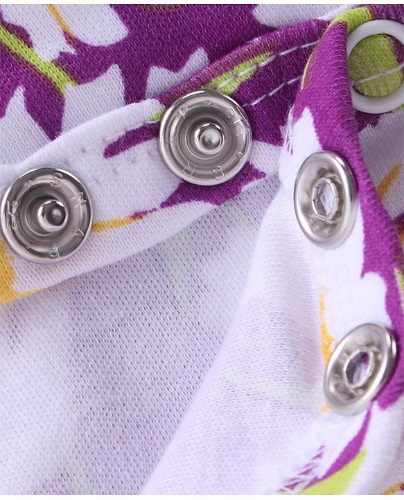 Babyhug 100% Cotton Knit Full Sleeves Frock Style Onesie with Headband Floral Print - Purple