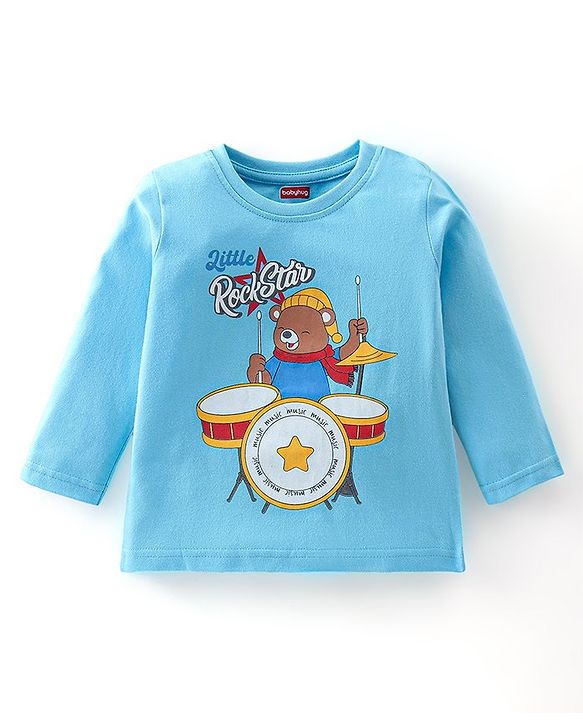 Babyhug Cotton Knit Full Sleeves Night Suit With Teddy Print - Blue