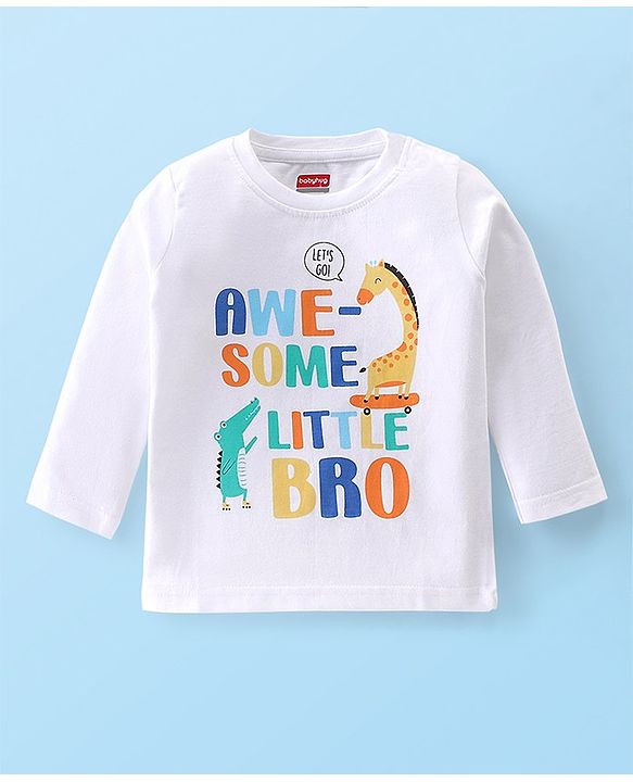 Babyhug Cotton Knit Full Sleeves Text Printed Night Suit - White & Blue