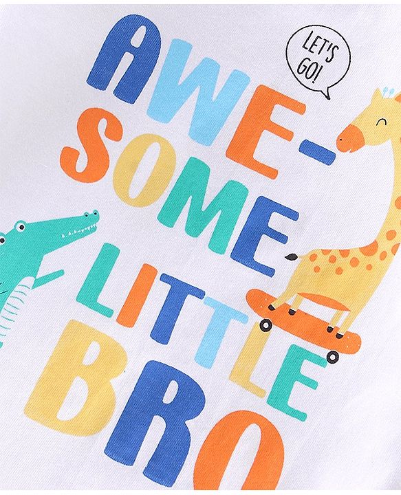 Babyhug Cotton Knit Full Sleeves Text Printed Night Suit - White & Blue