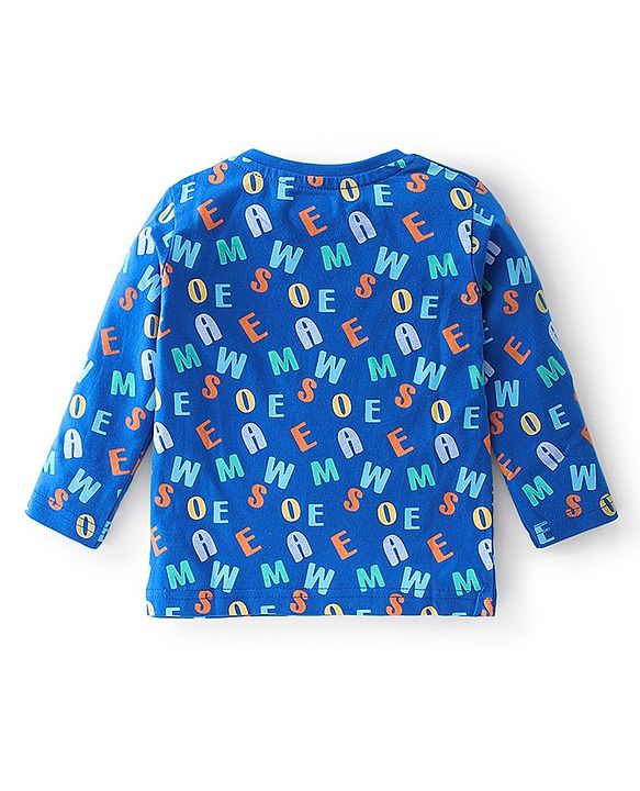 Babyhug Cotton Knit Full Sleeves Alphabets Printed Night Suit - Blue