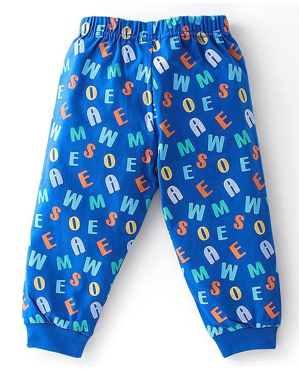 Babyhug Cotton Knit Full Sleeves Alphabets Printed Night Suit - Blue