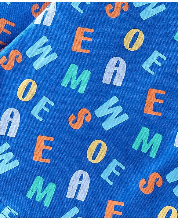 Babyhug Cotton Knit Full Sleeves Alphabets Printed Night Suit - Blue