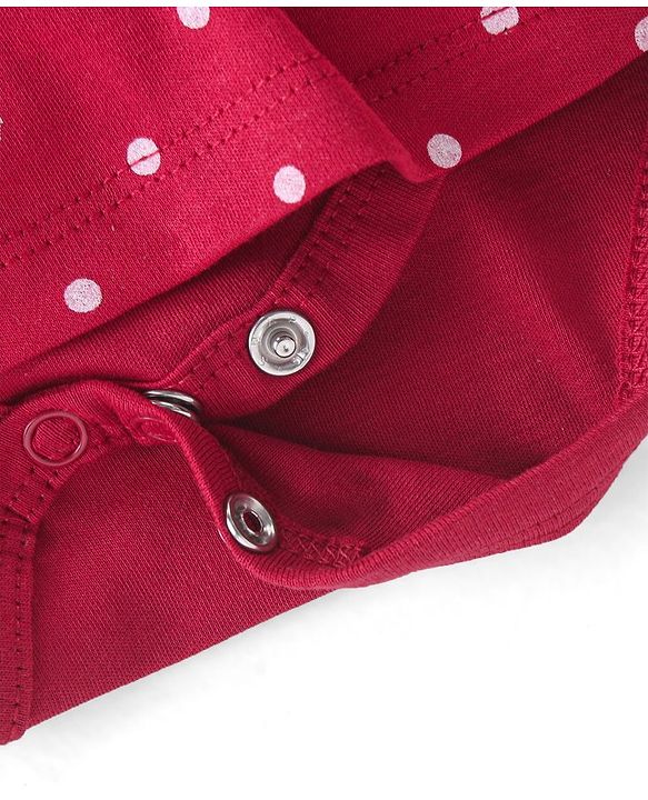 Babyhug 100% Cotton Knit Full Sleeves Frock Style Onesie Bear Print - Red