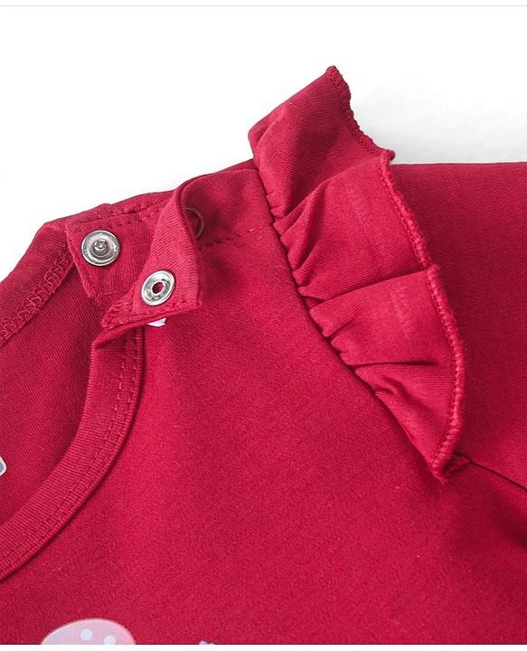 Babyhug 100% Cotton Knit Full Sleeves Frock Style Onesie Bear Print - Red