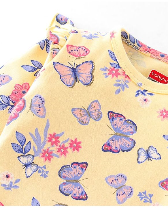 Babyhug 100% Cotton Knit Full Sleeves Onesie Butterfly Print - Yellow