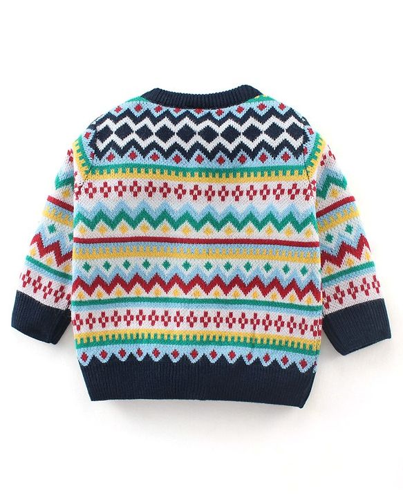 Babyhug Knitted Full Sleeves Sweater Set With Chevron Design - Multicolour