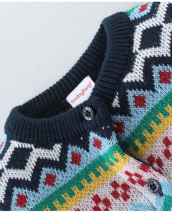 Babyhug Knitted Full Sleeves Sweater Set With Chevron Design - Multicolour