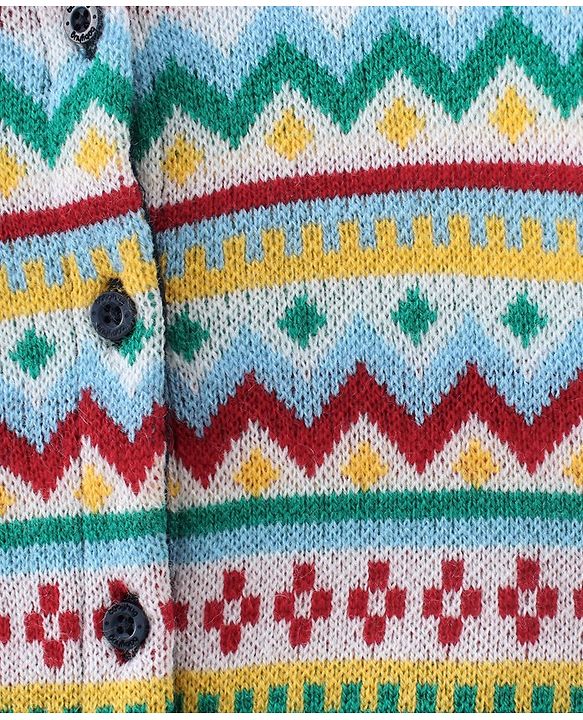 Babyhug Knitted Full Sleeves Sweater Set With Chevron Design - Multicolour