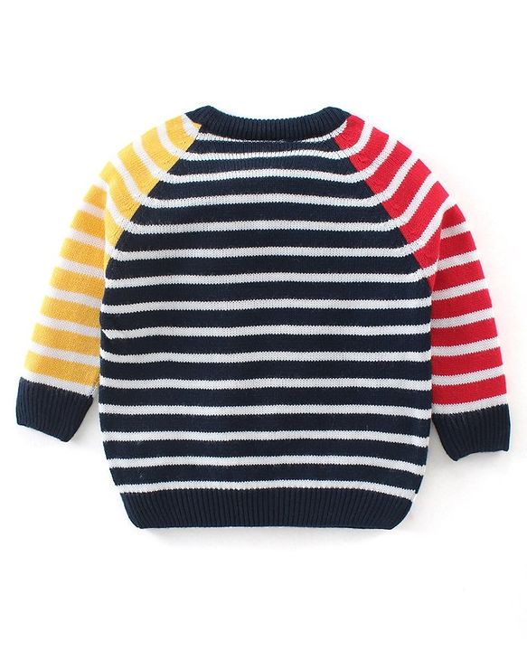 Babyhug Knitted Full Sleeves Sweater Set with Stripes Design - Multicolour