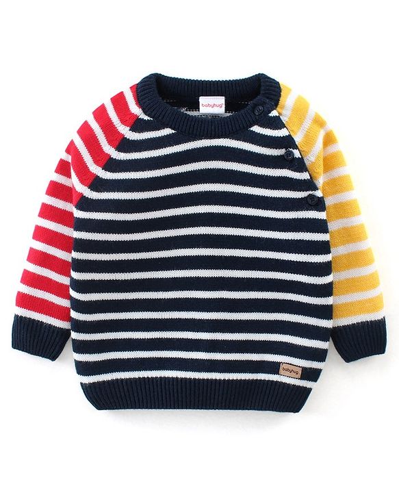 Babyhug Knitted Full Sleeves Sweater Set With Stripes Design - Multicolour