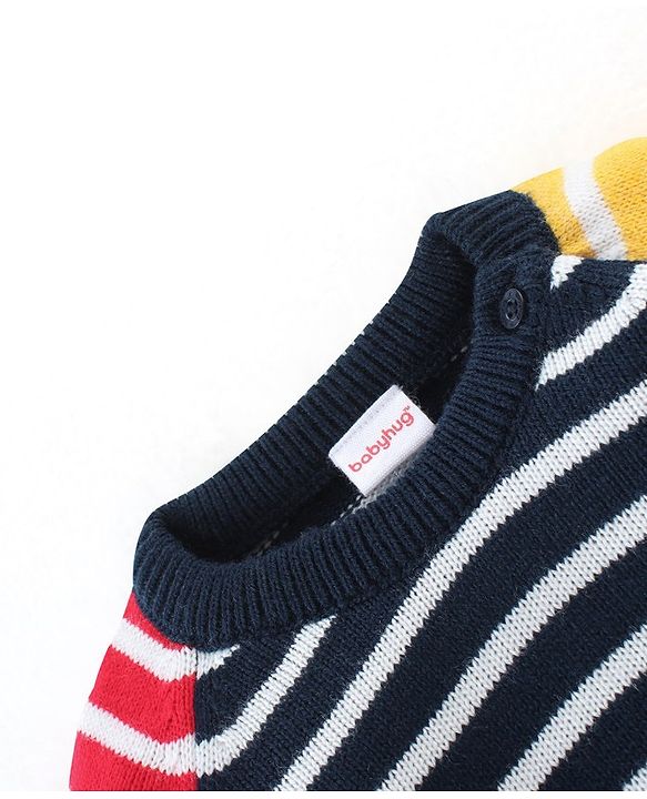 Babyhug Knitted Full Sleeves Sweater Set With Stripes Design - Multicolour