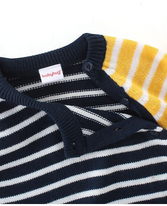 Babyhug Knitted Full Sleeves Sweater Set With Stripes Design - Multicolour