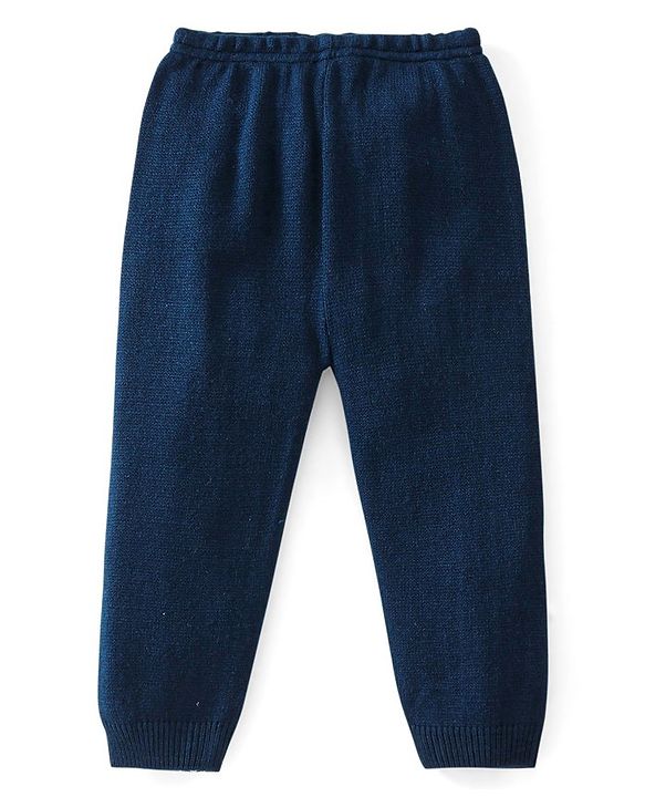 Babyhug Knitted Full Sleeves Baby Sweater Set with Snow Flakes Design - Navy Blue