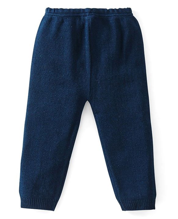 Babyhug Knitted Full Sleeves Baby Sweater Set with Snow Flakes Design - Navy Blue