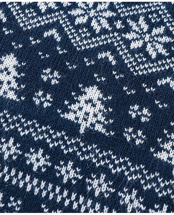 Babyhug Knitted Full Sleeves Baby Sweater Set with Snow Flakes Design - Navy Blue