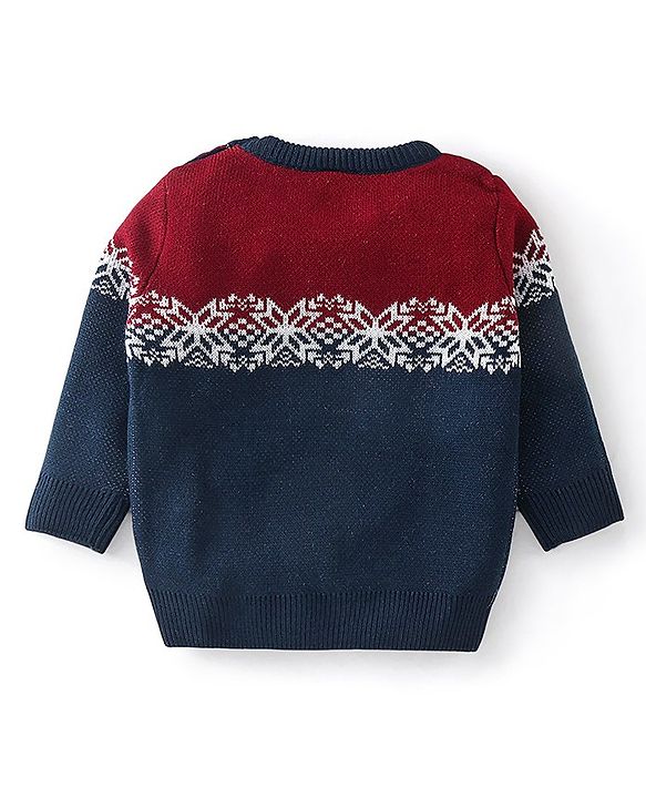 Babyhug Knit Full Sleeves Sweater Set Floral Design - Navy Blue