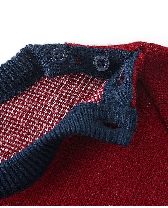 Babyhug Knit Full Sleeves Sweater Set Floral Design - Navy Blue