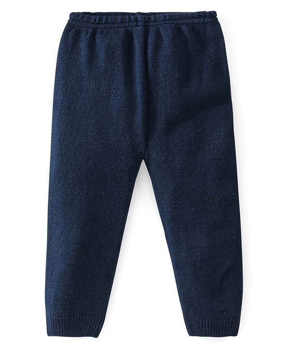Babyhug Knitted Full Sleeves Baby Sweater Set with Floral Design - Navy Blue