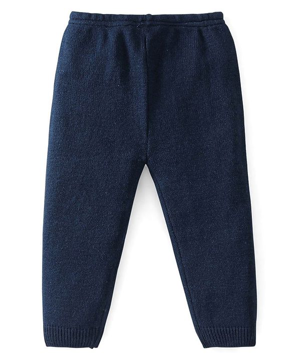 Babyhug Knitted Full Sleeves Baby Sweater Set with Floral Design - Navy Blue