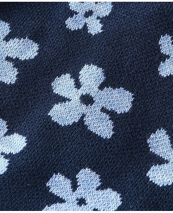 Babyhug Knitted Full Sleeves Baby Sweater Set with Floral Design - Navy Blue