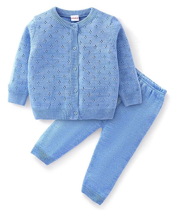 Babyhug Full Sleeves Sweater Set - Blur