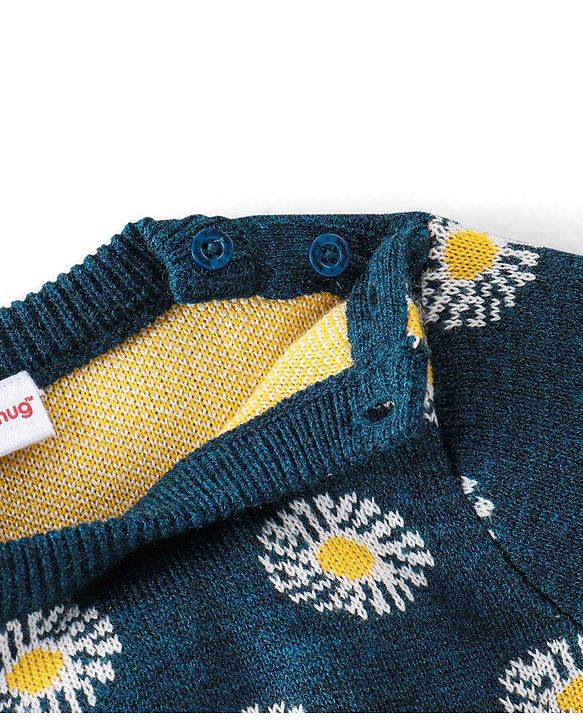 Babyhug Knitted Full Sleeves Baby Sweater Set with Floral Design - Navy Blue