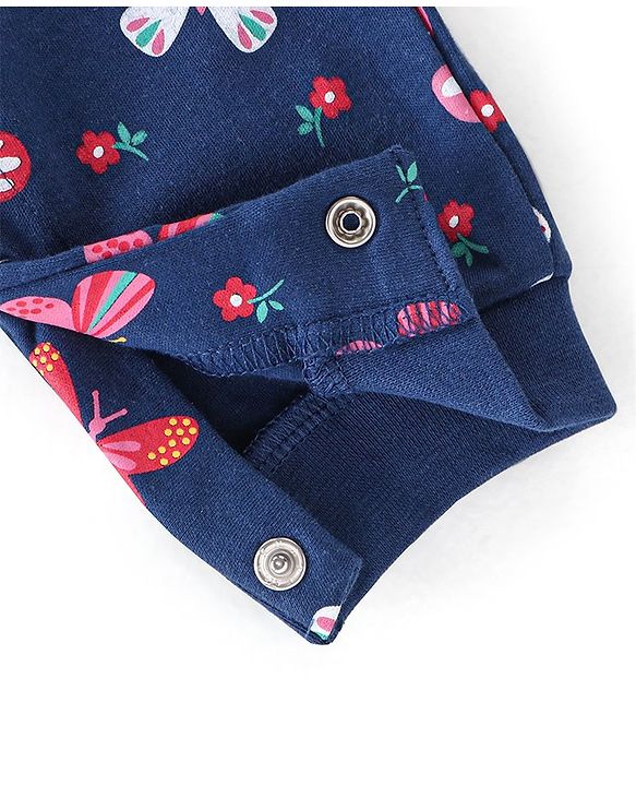 Babyhug 100% Cotton Full Sleeves Romper With Butterfly Print - Navy Blue