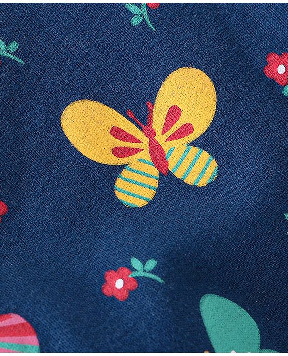 Babyhug 100% Cotton Full Sleeves Romper With Butterfly Print - Navy Blue