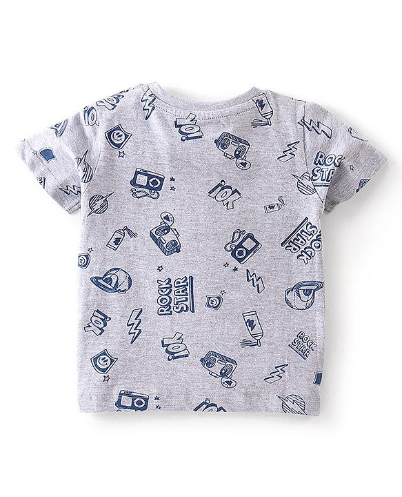 Babyhug 100% Cotton Knit Half & Full Sleeves T-Shirt & Lounge Pant With Text Print - Grey Red & Blue