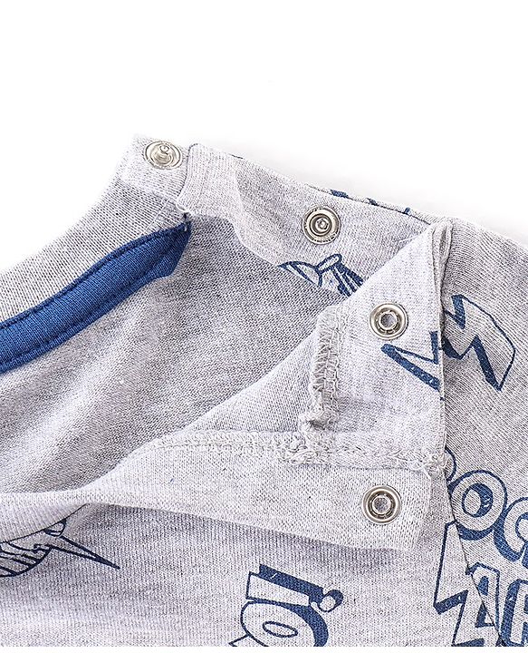 Babyhug 100% Cotton Knit Half & Full Sleeves T-Shirt & Lounge Pant With Text Print - Grey Red & Blue