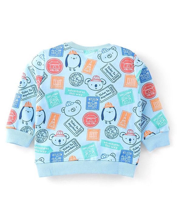 Babyhug 100% Cotton Terry Knit Half & Full Sleeves T-Shirt & Lounge Pant Stripes & Penguin Print - Yellow Red & Blue