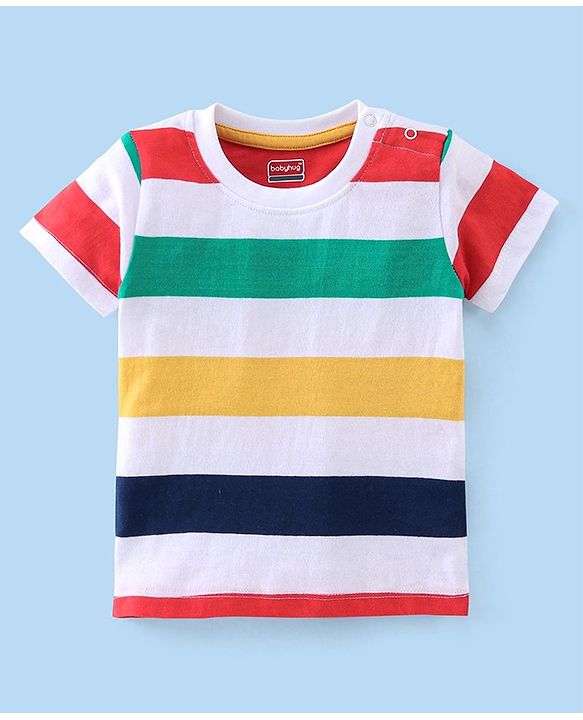 Babyhug 100% Cotton Terry Knit Half & Full Sleeves T-Shirt & Lounge Pant Stripes & Penguin Print - Yellow Red & Blue