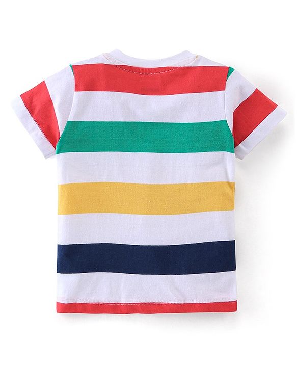 Babyhug 100% Cotton Terry Knit Half & Full Sleeves T-Shirt & Lounge Pant Stripes & Penguin Print - Yellow Red & Blue
