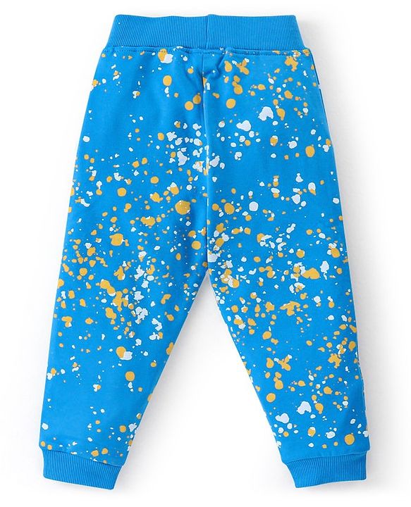 Babyhug 100% Cotton Knit Full Sleeves Hooded T-Shirt & Lounge Pant Set Emoji Print - Blue