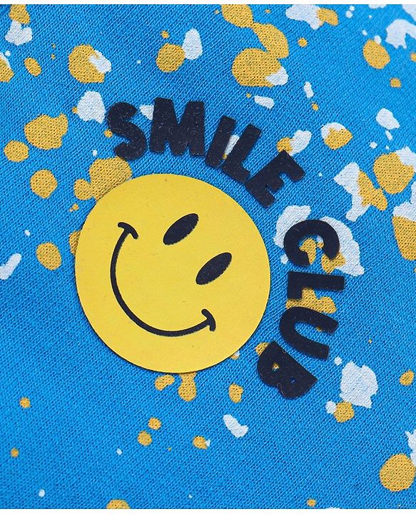 Babyhug 100% Cotton Knit Full Sleeves Hooded T-Shirt & Lounge Pant Set Emoji Print - Blue