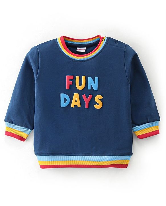 Babyhug 100% Cotton Knit Full Sleeves T-Shirt & Lounge Pant With Text Print - Blue