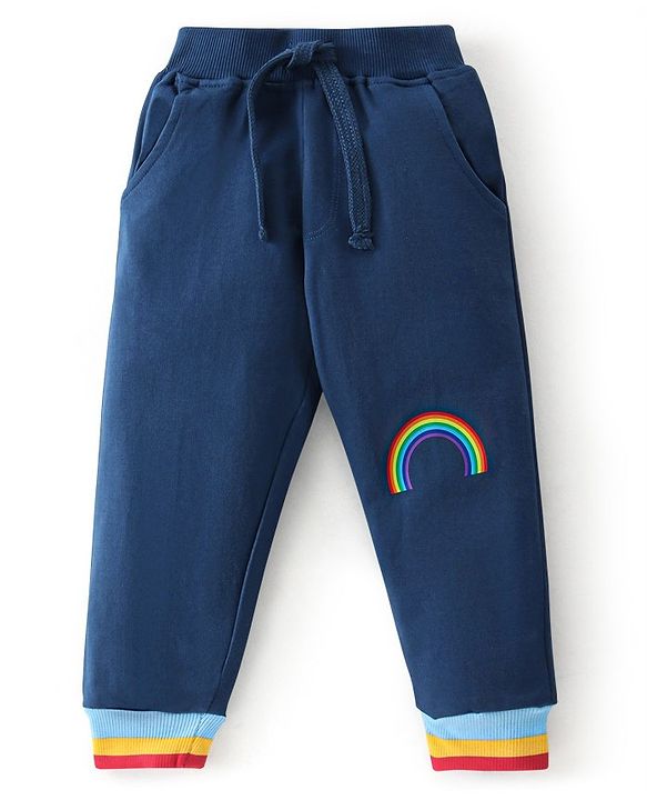 Babyhug 100% Cotton Knit Full Sleeves T-Shirt & Lounge Pant With Text Print - Blue