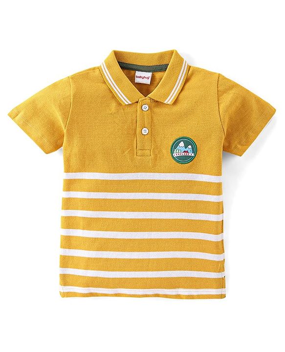 Babyhug 100% Cotton Knit Half Sleeves Striped T-Shirt and Lounge Pant - Green & Yellow