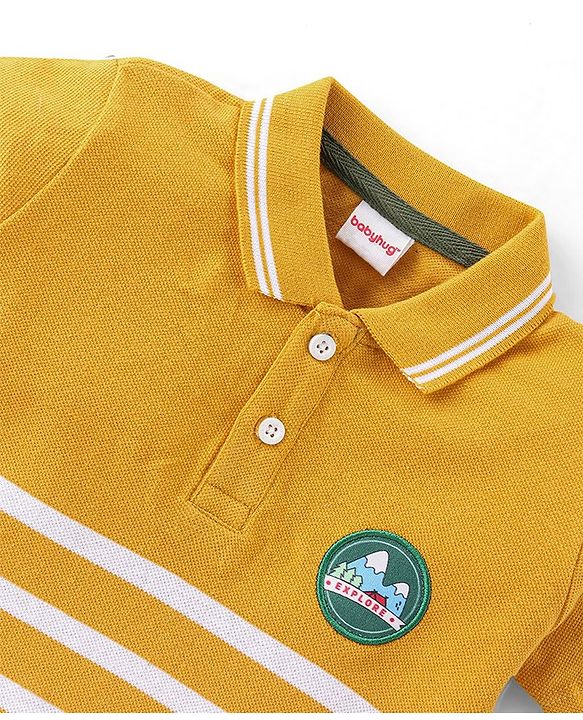 Babyhug 100% Cotton Knit Half Sleeves Striped T-Shirt and Lounge Pant - Green & Yellow