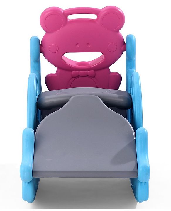 Babyhug 3 in 1 Slide and Rocker with Basketball Ring and A Plastic Ball for Kids| Multi-Purpose Toy For Home, Indoor Or Outdoor Play|Durable & Safe | BIS Approved | Blue and Pink (Colour May Vary)