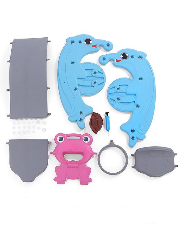 Babyhug 3 in 1 Slide and Rocker with Basketball Ring and A Plastic Ball for Kids| Multi-Purpose Toy For Home, Indoor Or Outdoor Play|Durable & Safe | BIS Approved | Blue and Pink (Colour May Vary)